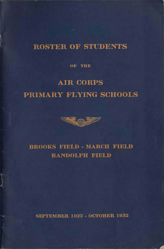 "Roster of Students of The Air Corps Primary Flying Schools," 1922-1932, Cover (Source: Baldwin)